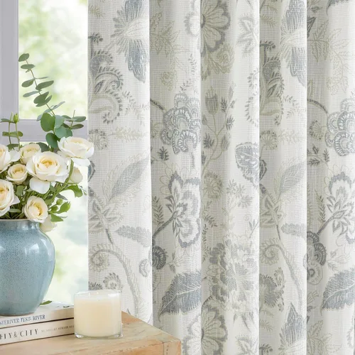 Kayne Studio Paneles de cortina 100% opaca azul gris con estampado de hojas botánicas, cortinas florales de estilo granja para sala de estar y Azul