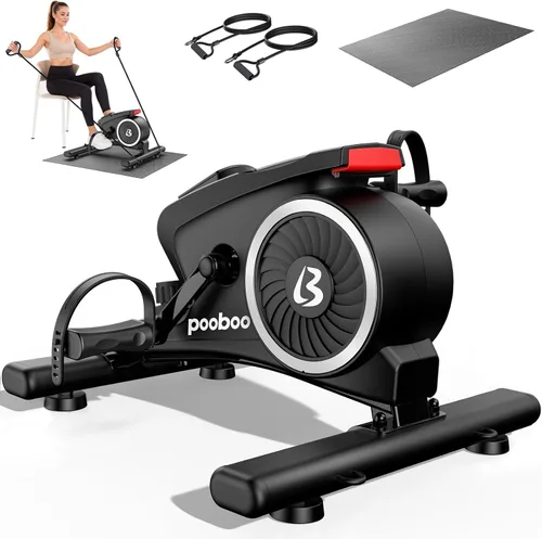 pooboo Pedal de ejercicio para debajo del escritorio, mini bicicleta estática magnética con 16 niveles de resistencia, entrenamiento para brazos y