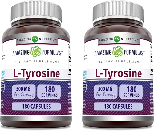 Amazing Formulas - Cápsulas de L-tirosina de 500 mg | Suplemento de aminoácidos | Sin OMG | Sin gluten | Fabricado en Estados Unidos (paquete de 2)