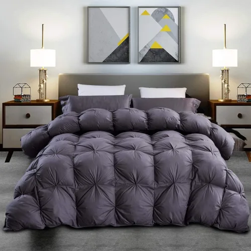 Grandeur Linens - Lujoso edredón de plumón de ganso, diseño plisado de primera calidad, 1200 hilos, 100% algodón egipcio, 750+ potencia de relleno,