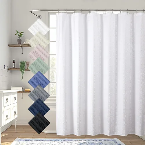 Aiyufeng Moga - Cortina para ducha blanca con textura en relieve, cortina de tela para baño - Tela suave y lujo de spa hotelero, impermeable, Blanco