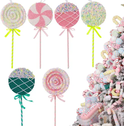 Miniatura 15 de LANGXUN 6 piezas Tierra de Dulces de Piruleta 2025 Navidad Cumpleaños Fiesta Boda Suministros Decoración, Adorno Colgante de Bastón de Caramelo