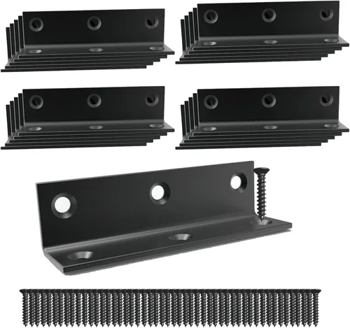 Miniatura 11 de Soporte en L, soporte de esquina resistente, soporte de esquina de acero inoxidable, soportes de ángulo grande negro, soportes de metal para Aufuga