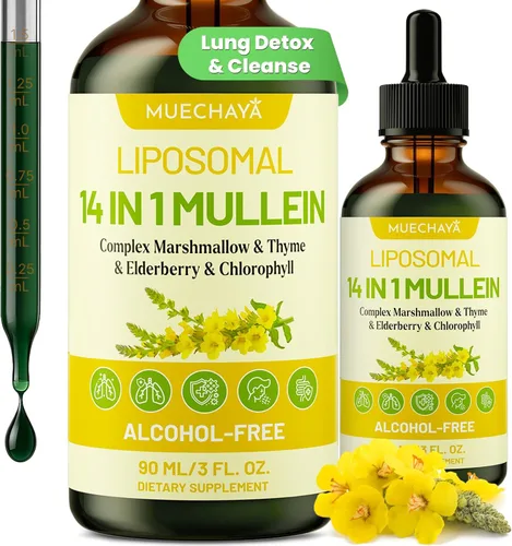 Gotas de Gordolobo para Pulmones, Extracto Liposomal 14 en 1 de Hoja de Gordolobo para Pulmones, Gotas de Gordolobo con Saúco, Clorofila, Tomillo -