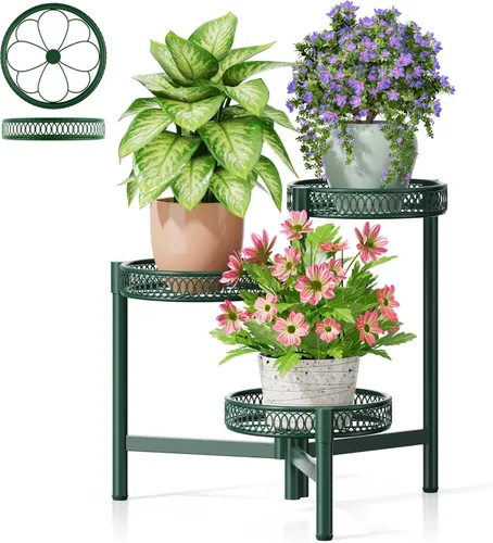 Miniatura 18 de Soporte escalonado para plantas al aire libre de 3 niveles para interiores, estante de flores de metal para múltiples plantas, soportes altos
