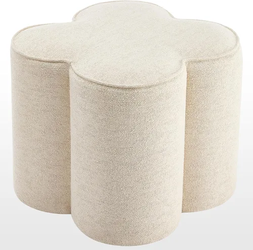 Miniatura 11 de Zesthouse Juego de 2 puf otomanos de flores, reposapiés de tela de lino beige para sofá, taburetes modernos para sala de estar, bonita otomana