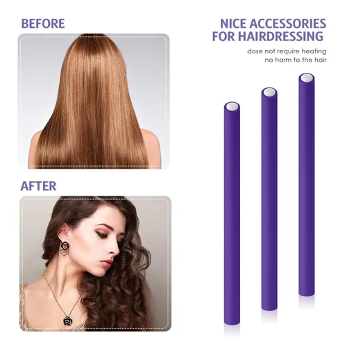 Miniatura 4 de WILLBOND 60 varillas rizadoras flexibles, rodillos flexibles, sin calor, para cabello largo y corto para mujeres (0.3 x 7 pulgadas, morado)