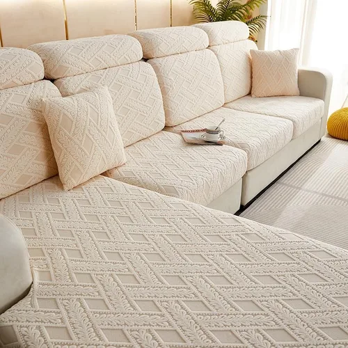 Miniatura 2 de INFLAG Funda universal resistente al desgaste, funda de sofá elástica, funda de sofá mágica para sofá modular en forma de L, antideslizante y Beige
