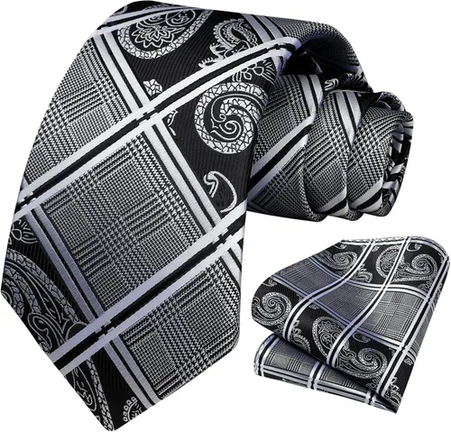 Miniatura 351 de HISDERN Conjunto de corbata a cuadros a cuadros pañuelo tejido clásico formal para hombre corbata y bolsillo cuadrado