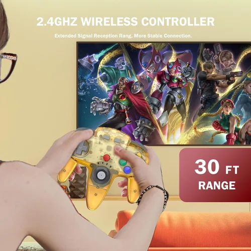 Miniatura 3 de KIWITATA Controlador inalámbrico para consola original N64, 2.4 GHZ recargable retro N64 sistema remoto joystick inalámbrico controlador gamepad