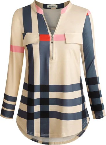 Miniatura 2 de Moyabo - Blusa de manga 34, con zíper y escote en V, para mujer