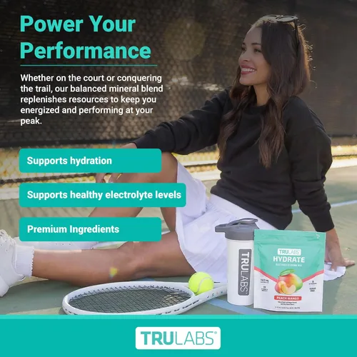 Miniatura 5 de TRULABS Hydrate - Mezcla de bebida con electrolitos – Sabor melocotón y mango, paquetes de hidratación sin azúcar con electrolitos de 1422 mg y 19