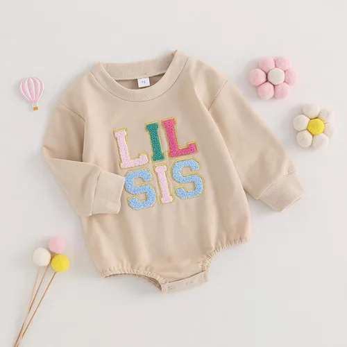 Miniatura 3 de FOCUSNORM Ropa de bebé recién nacida, ropa para niña con estampado de papi, sudadera bordada, mameluco de manga larga