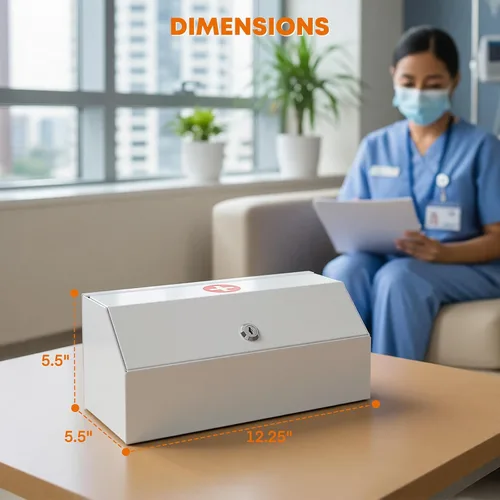Miniatura 3 de Botiquín de medicina con bloqueo, caja de almacenamiento de primeros auxilios de acero para montaje en pared con cerradura de llave, organizador