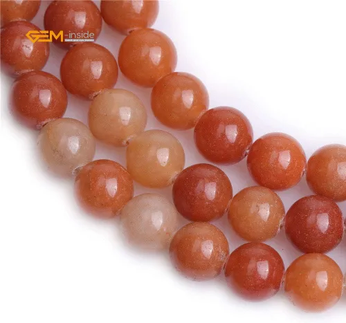 Miniatura 5 de GEM-Inside - Cuentas redondas de jade de aventurina naranja natural de 0.472 pulgadas (0.472 in), cuentas de agujero grande para hacer joyas