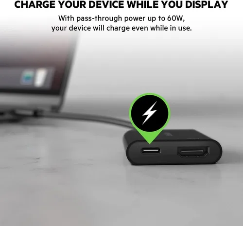 Miniatura 3 de Belkin Adaptador USB C a HDMI + Puerto de Carga USBC para Cargar Mientras Visualizas, Soporta Video 4K UHD, Pase de Energía de hasta 60W