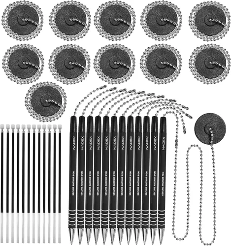Miniatura 13 de Nadex Juego de bolígrafos de seguridad de bola y cadena, 1 bolígrafo, 1 soporte adhesivo y 5 recambios (negro)