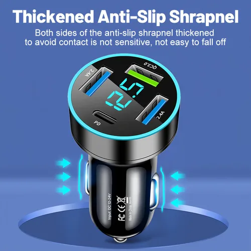 Miniatura 7 de Adaptador de cargador de automóvil, cargador USB de 4 puertos con voltímetro PD 3.0 y QC 3.0, cargador USB para automóvil, accesorios de carga