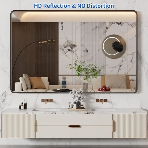 Miniatura 2 de WEER - Espejo de baño de 55x36 pulgadas con marco de metal negro, espejo de tocador de baño negro estilo casa de campo, espejos de pared de vidrio