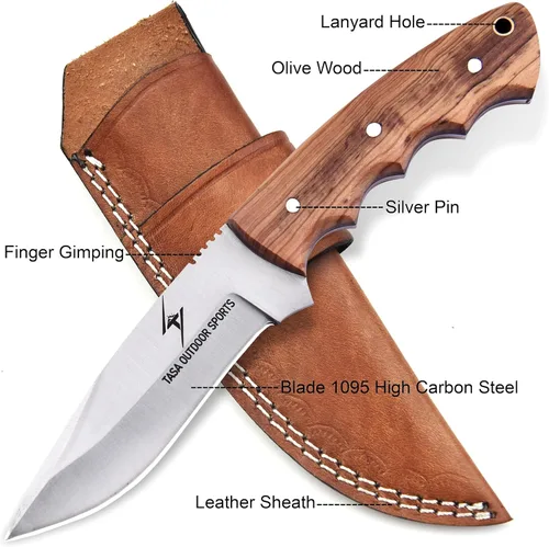 Miniatura 5 de Cuchillo de hoja fija: cuchillo de caza desollador hecho a mano de 9 pulgadas para hombres con mango de madera de olivo, cuchillo bushcraft de acero
