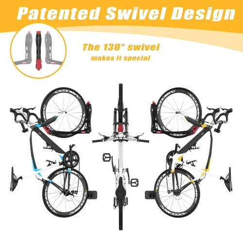 Miniatura 3 de TORACK BIKEPAL - Soportes giratorios para bicicletas para montar en la pared, para ahorro de espacio, ganchos verticales de pared para solución