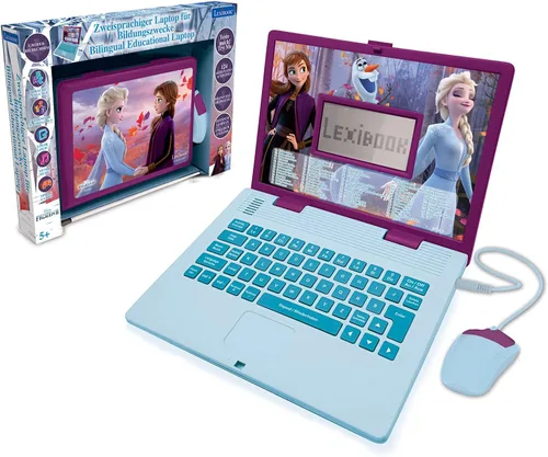 Lexibook Disney Frozen 2 - Portátil educativo y bilingüe alemán/inglés - Juguete para niñas con 124 actividades para aprender, jugar juegos y música