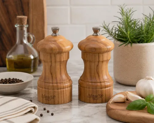 Miniatura 2 de Bisetti Imperia Molinillo de pimienta de madera de olivo de 4 pulgadas con molinillo ajustable Marrón