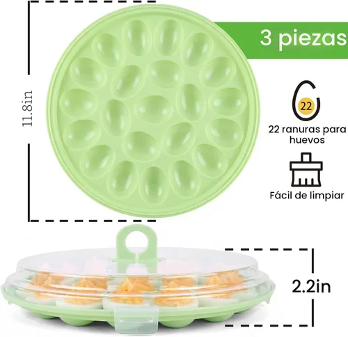 Miniatura 2 de HANSGO - Recipientes para huevos rellenos con tapa, 3 piezas, bandejas portaplatos para huevos rellenos con 66 ranuras para fiestas y cocinas, verde