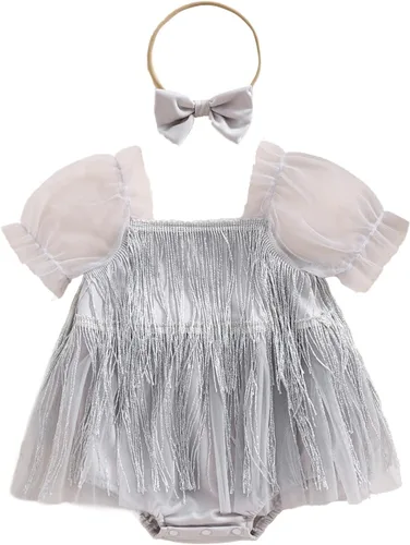 Miniatura 43 de Sasaerucure Traje de verano para bebé niña, sin mangas, mameluco de encaje tutú, mameluco de una pieza con volantes