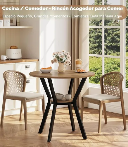 Miniatura 6 de Mesas redondas de cocina para 2-4, mesas de comedor pequeñas de 31.5 pulgadas con almacenamiento, mesa de comedor circular de madera rústica