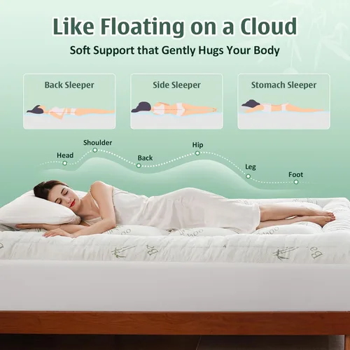 Miniatura 4 de DOWNCOOL 3 Inch Twin Mattress Topper – Cooling Memory Foam Mattress Topper for Back Pain Relief, Breathable Bamboo Viscose Air Layer, 1700 GSM Fill
