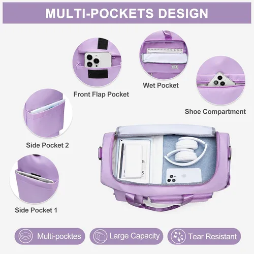 Miniatura 336 de Pequeña bolsa de gimnasio para mujer, bolsa de viaje con compartimento para zapatos