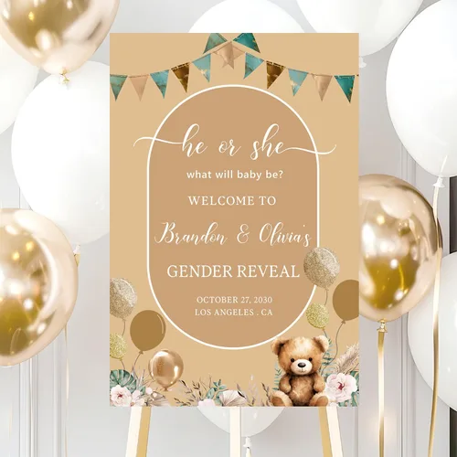 Miniatura 13 de Letrero de bienvenida personalizado de revelación de género con soporte, letrero de revelación de género para niño o niña, letreros de revelación