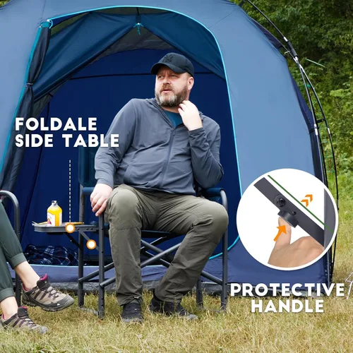 Miniatura 6 de TIMBER RIDGE Silla de campamento de aluminio de gran tamaño, silla de directores portátil ligera con mesa auxiliar, bolsillo lateral desmontable