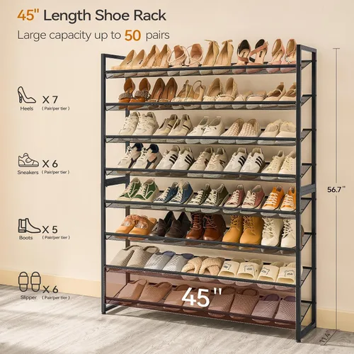 Miniatura 3 de Nunsino Zapatero, organizador de zapatos de metal grande, capacidad máxima para 50 pares, estante de almacenamiento de zapatos de 8 niveles