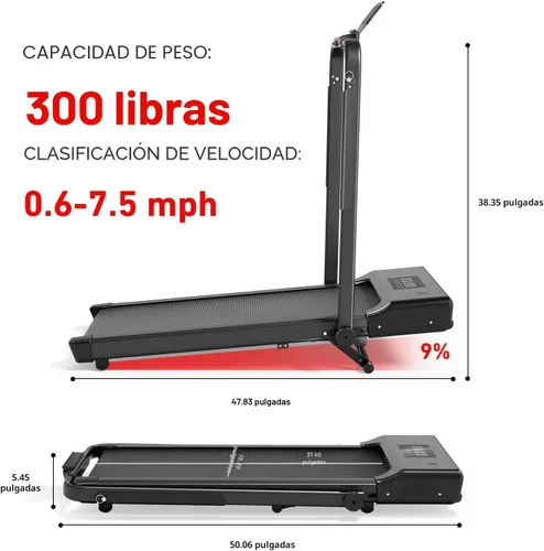 Miniatura 2 de DeerRun Caminadora con inclinación y barra de asa, 4 en 1 plegable debajo del escritorio para el hogar pequeño u oficina, capacidad de 300 libras
