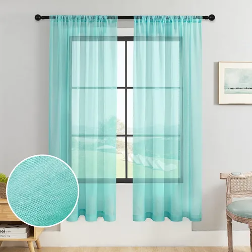 Miniatura 35 de MRTREES Cortinas transparentes de Aqua Blue, para cocina, de 36 pulgadas de longitud, cortinas transparentes de gasa con filtro de luz, cortinas