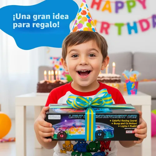 Miniatura 4 de ArtCreativity Juguete sensorial transparente con luz para niños, 1 unidad, auto de juguete con engranajes móviles coloridos, música y efectos LED