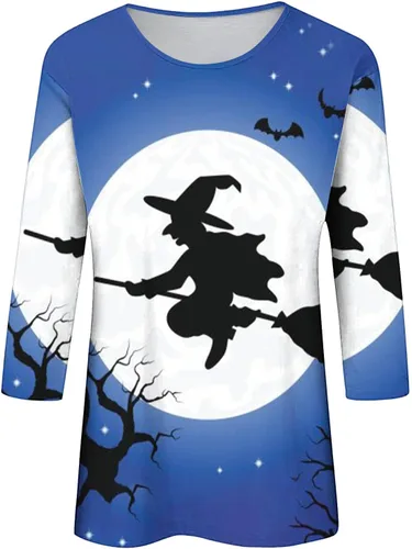 Miniatura 5 de 34 Sleeve Halloween Shirts for Women Cute Round Neck T-Shirt Tops Loose Graphic Tee 2023 Fashion Fall Clothes