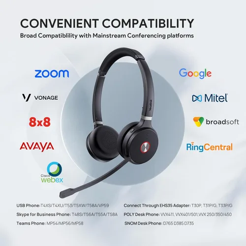 Miniatura 6 de Yealink WH62 Dual UC DECT Auriculares inalámbricos, 525 pies de largo alcance, auriculares de trabajo con base, 2 micrófonos con cancelación