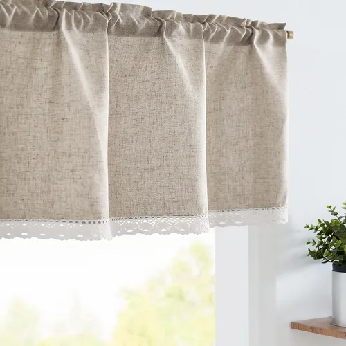Miniatura 21 de jinchan - Cenefa de lino con borde de encaje, cenefa rústica de estilo granja para ventana de 16 pulgadas, tratamiento para ventana pequeña