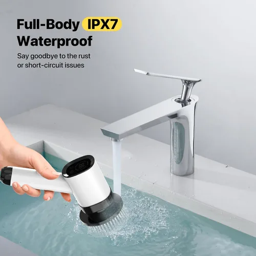 Miniatura 9 de Limpiador eléctrico giratorio – Limpiador eléctrico para limpieza con 7 cabezales reemplazables – Limpiador de bañera impermeable de cuerpo completo