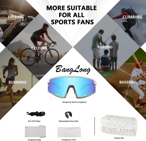Miniatura 8 de BangLong Gafas de sol deportivas para ciclismo, protección UV400, para pesca, conducción, correr, béisbol, para hombres y mujeres
