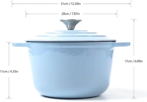 Miniatura 2 de HAWOK Horno holandés de hierro fundido esmaltado de 3 cuartos de galón, diámetro 7.87 pulgadas con tapa, azul