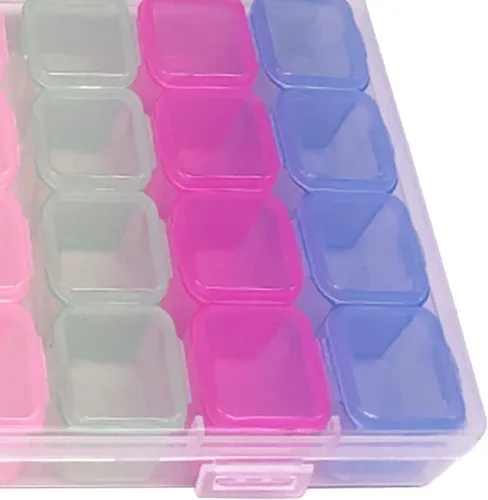 Miniatura 8 de Miskall Estuche organizador de plástico con 28 ranuras, transparente, decoración de accesorios de arte de uñas, caja organizadora de almacenamiento