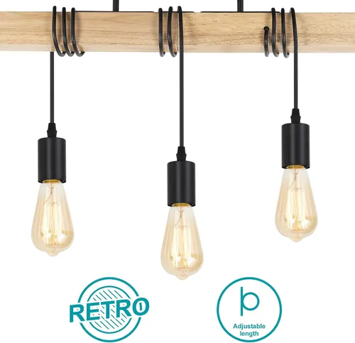 Miniatura 6 de Lámpara de Techo Estilo Granja de 3 Luces de Madera Montaje Semi Empotrado Luminaria de Techo Industrial para Dormitorio, Sala de Estar, Entrada