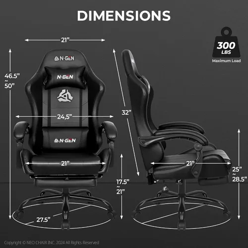 Miniatura 3 de NEO CHAIR Silla para Videojuegos con Reposapiés, Silla de Oficina Ergonómica de Respaldo Alto y Cómoda, con Soporte Lumbar, Altura Ajustable