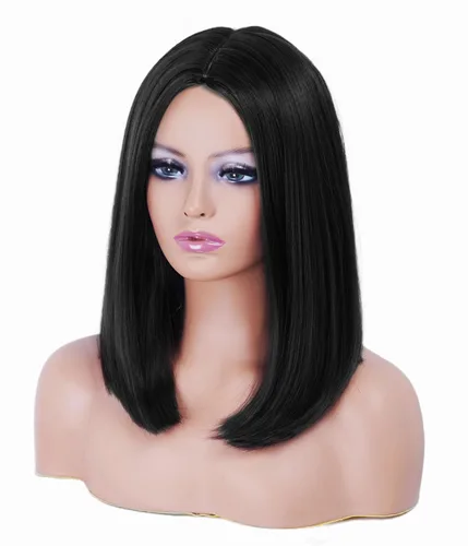 Miniatura 6 de Rugelyss Pelucas estilo Bob de color negro natural para mujer, sin flequillo, peluca corta y lacia con parte media de 14 pulgadas, resistente al