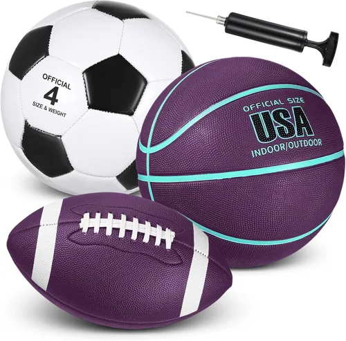 Miniatura 8 de Libima Juego de 3 pelotas deportivas para niños y adolescentes, incluye tamaño oficial, baloncesto, fútbol, fútbol con bomba y bolsa de transporte