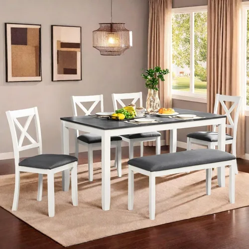Miniatura 17 de Juego de mesa de comedor para 4, juego de mesa de comedor de 5 piezas con mesa cuadrada y 4 sillas tapizadas de tela de lino, modernos